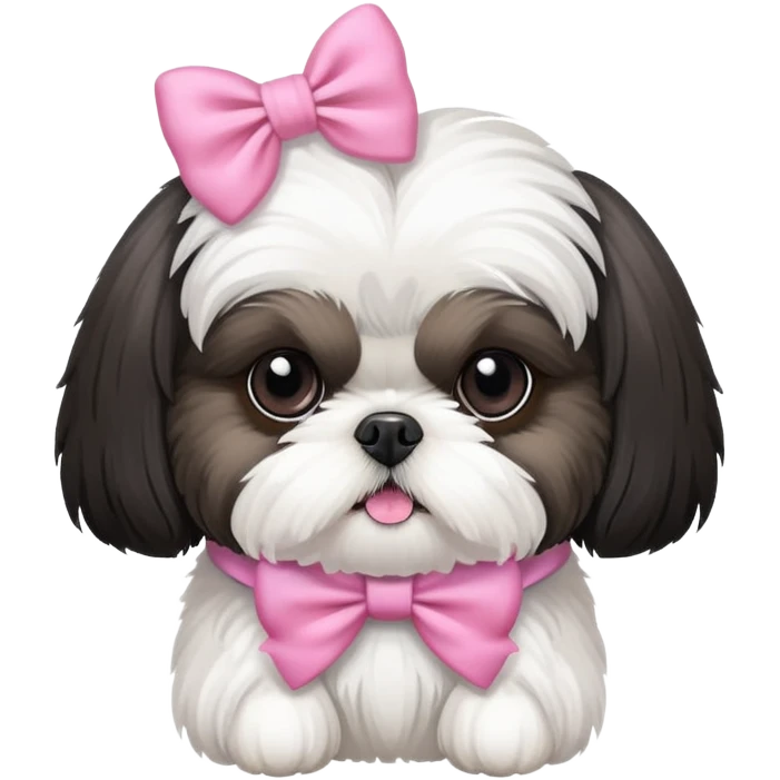 Black and white shih tzu dog wearing a pink bow emoji