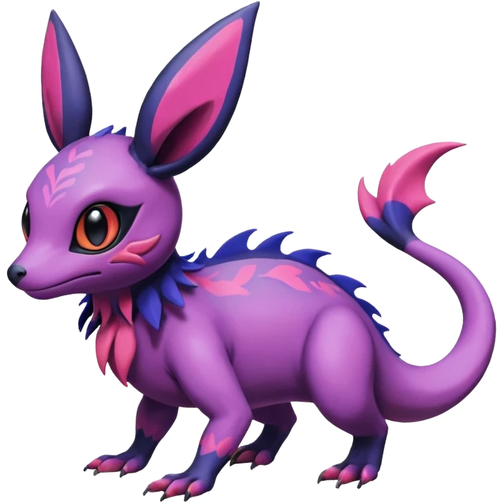 Rare exotic cute epic aesthetic Salandit-Eevee-Noibat-species-Fakemon-hybrid-creature, with markings, full body emoji