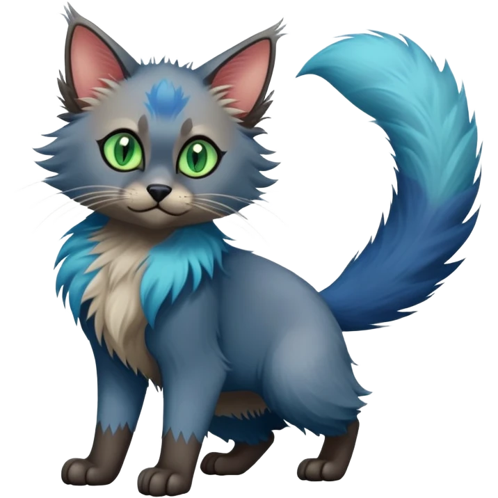 Colorful exotic Fantasy-Ragdoll-Fakémon-Lykoi-feline-hybrid (full body) emoji
