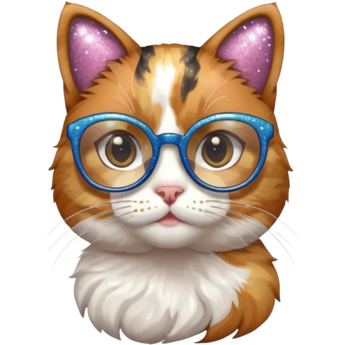 A cat wearing cute glasses with some glitter emoji