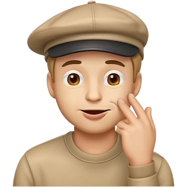 Emoji guy with backwards cap and biting his lip and squinting his eyes with his hand caressing his chin emoji