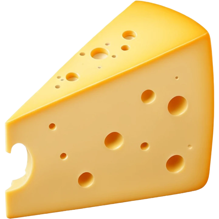 A wedge of yellow cheese with a single round hole and a thin cut slice leaning forward. emoji