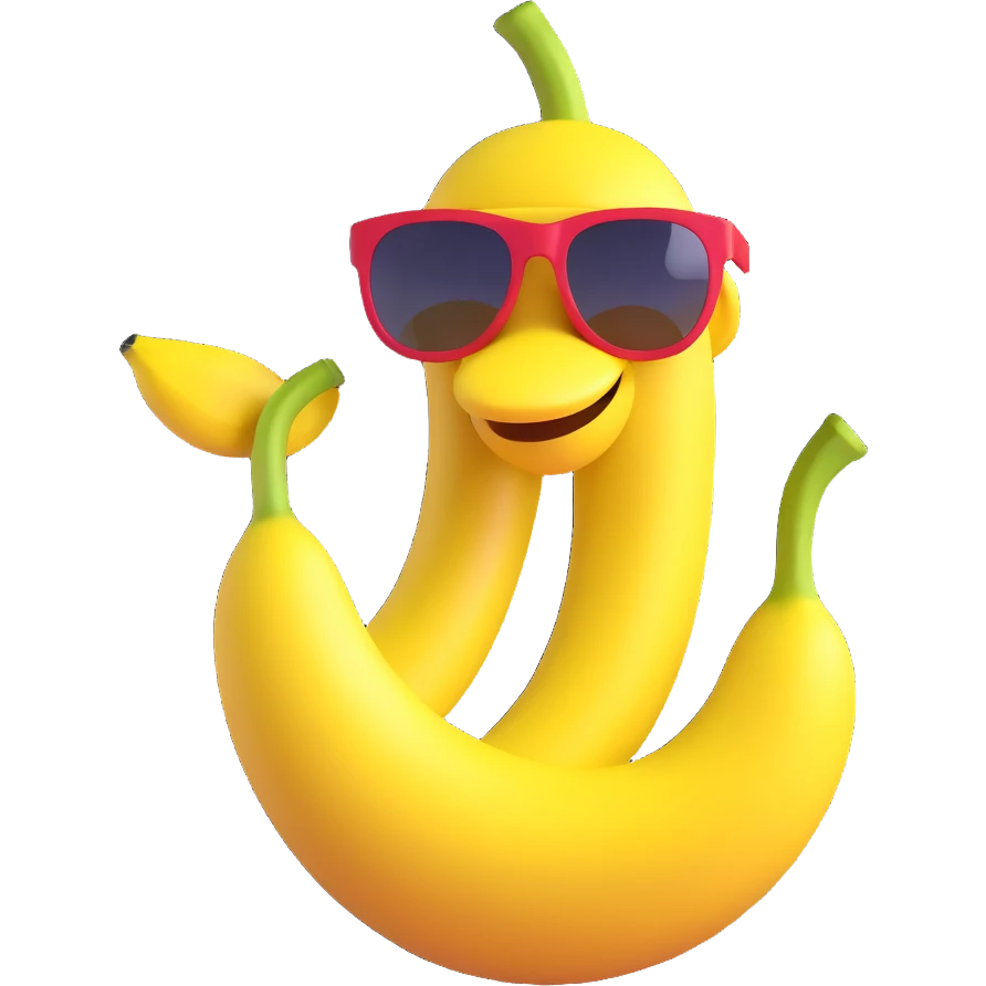 3D emoji style banana with sunglasses, cool attitude emoji