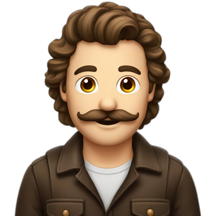 homme moustache carré, et choiffure de côté brun foncé emoji
