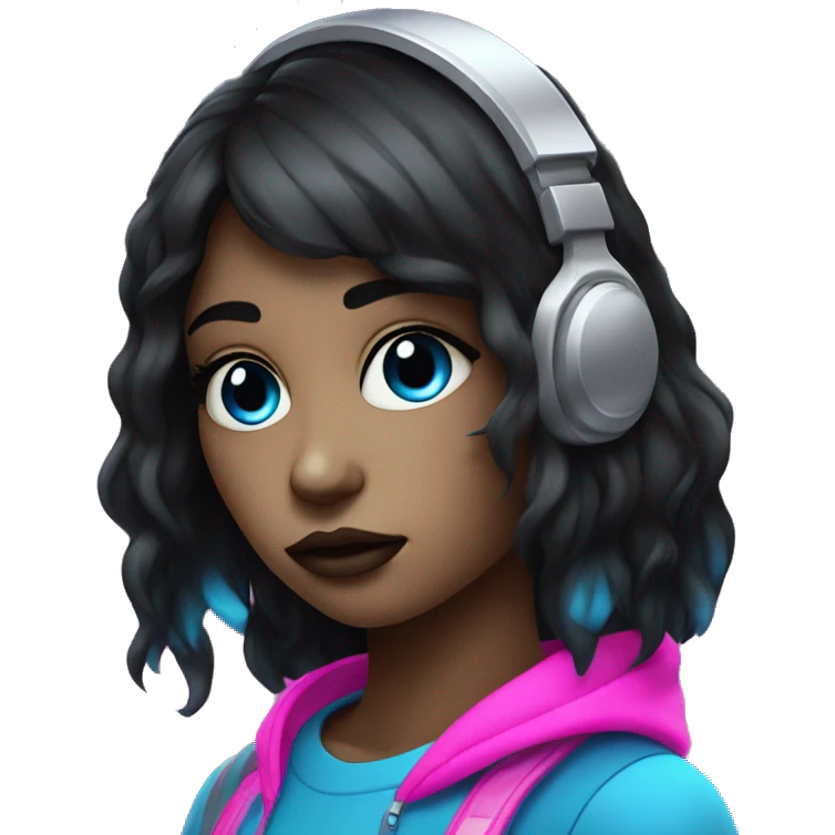 Girl, dark hair, neon pink blue, music, cry, emoji, cartoon, futuristic  emoji