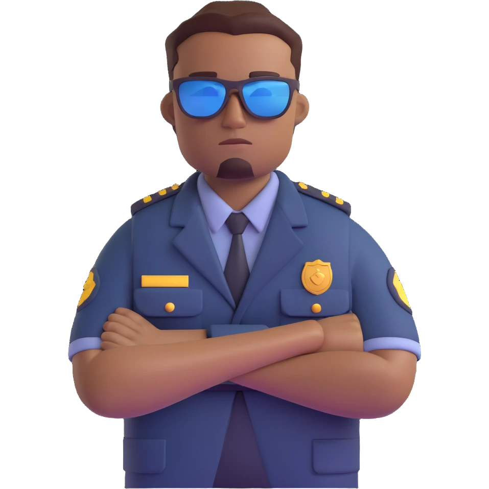 security guard with sunglasses and crossed arms in front of a velvet rope, symbolizing gatekeeping emoji
