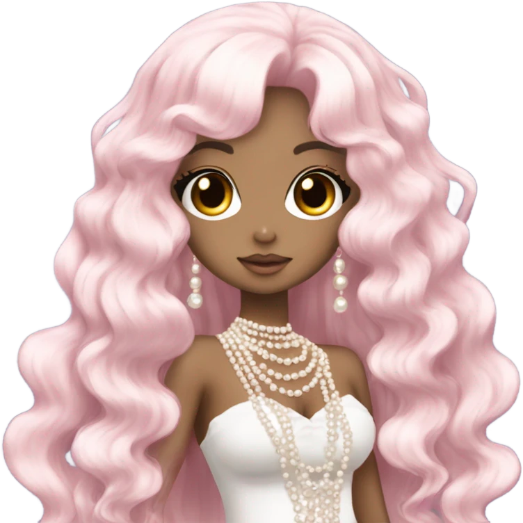 mermaid hime gyaru girl, dark hair, with pearls emoji