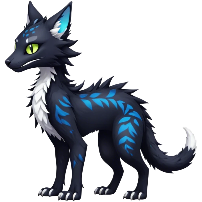 Kawaii dark edgy fantasy feline-vernid-sergal-fursona animal creature with a tufted tail full body with intricate markings  emoji