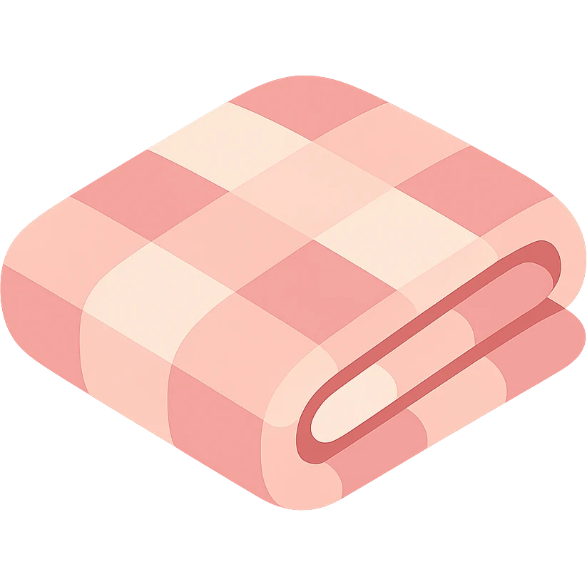 folded blanket with plaid pink and white pattern, soft and cozy emoji