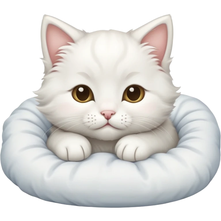 White sleepy kitten in bed  emoji