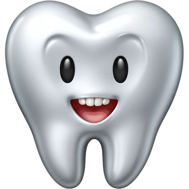 human tooth emoji, smooth chrome ceramic-metal texture, clean medical luxury aesthetic, isolated on white emoji