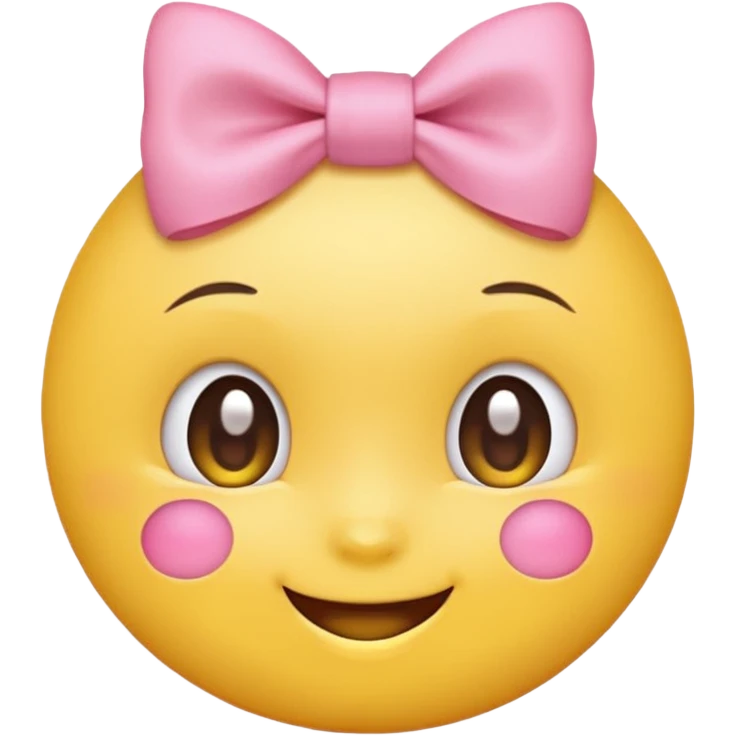 Yellow Emoji with pink bow, cute face with blush, no hair  emoji