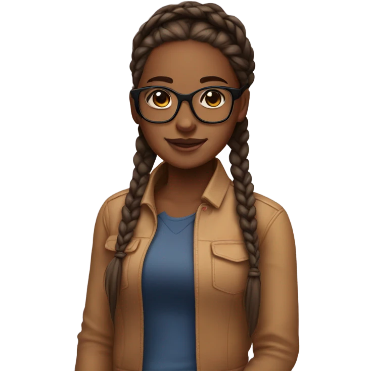brown skin girl with braids and square glasses  emoji