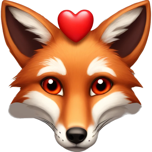 dark red fox face with tiny red heart instead of eyes emoji