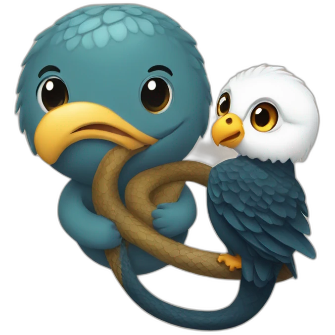 Cute snake hugs the eagle emoji