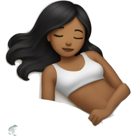 Girl with black straight hair sleeping cozy in bed emoji