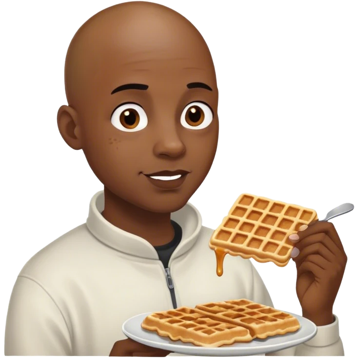 Black guy with bald spots with almost no hair eating waffels. emoji