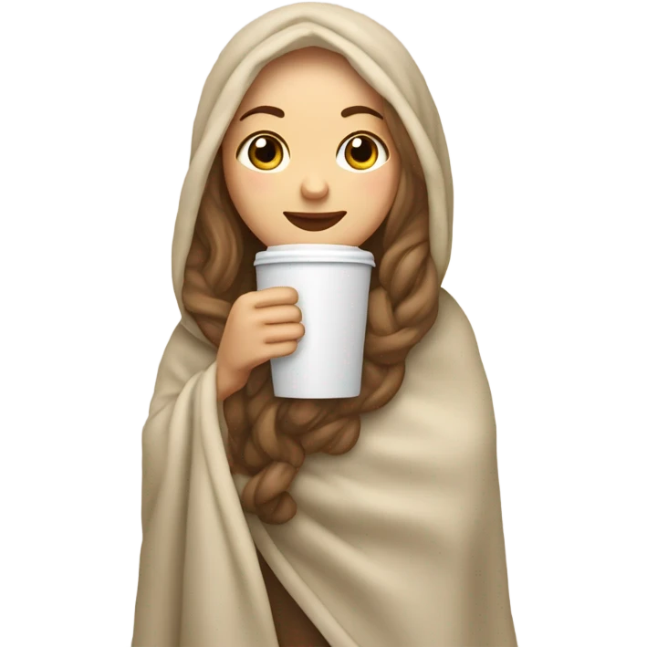 white girl inside a blanket sipping coffee eyes closed emoji