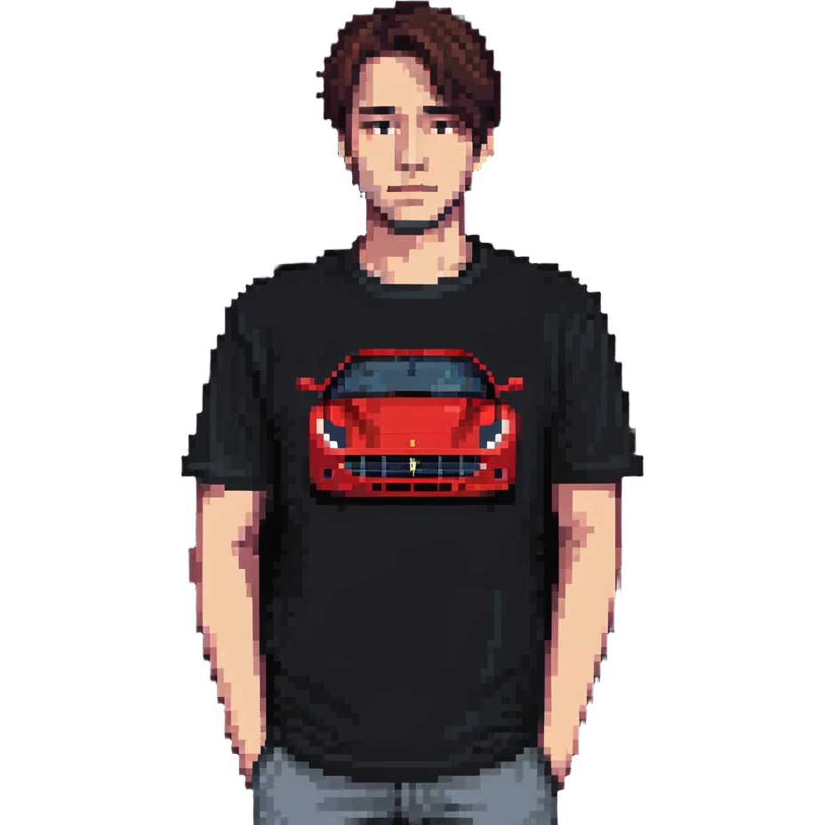 depressed man wearing a Ferrari t-shirt emoji