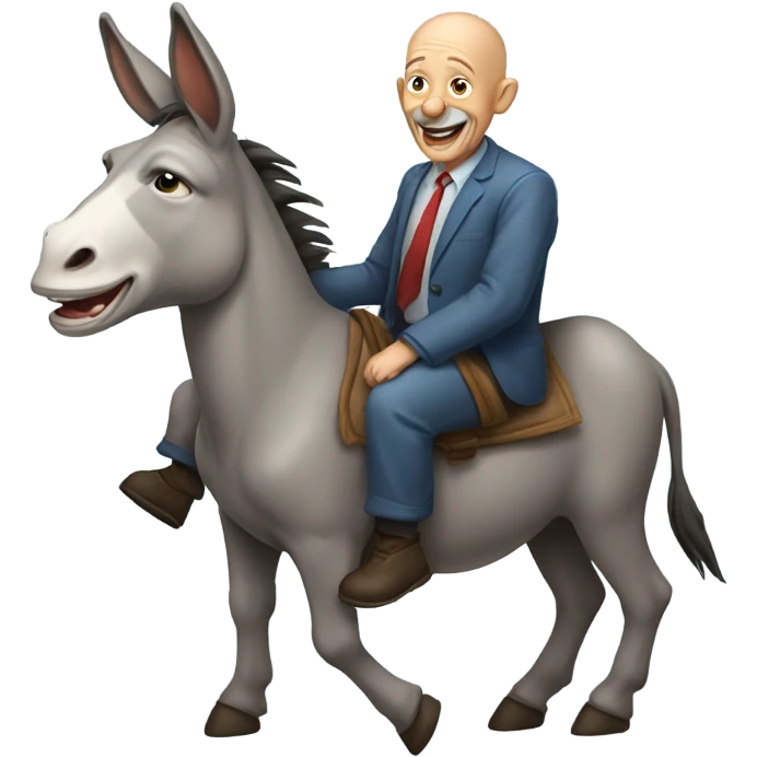 a laughing donkey with an old bald man sitting on it emoji
