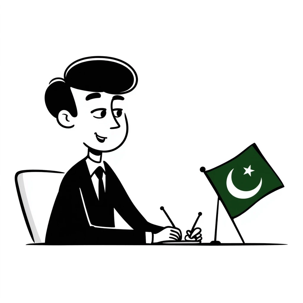 Pakistani diplomat at international conference with Pakistan flag on table emoji