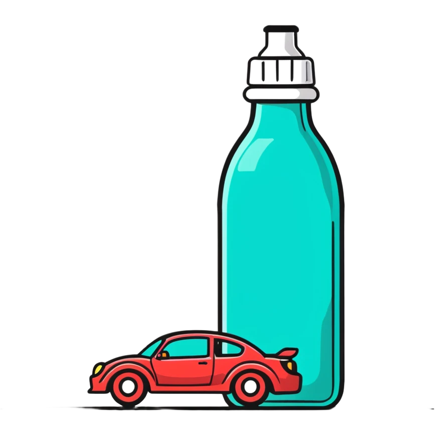 cartoonish icon of a car with wobbly motion lines and a bottle, representing drunk driving emoji