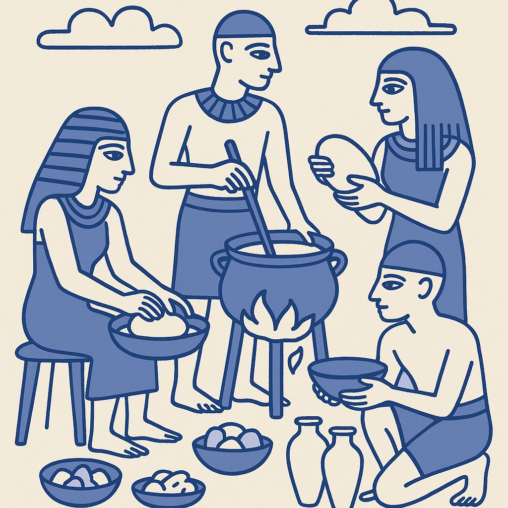 ancient Egyptian cooking scene in hieroglyphic style emoji