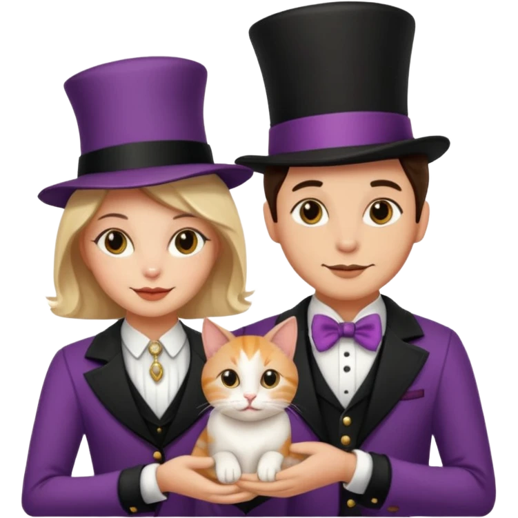 magician couple and their pet cat emoji