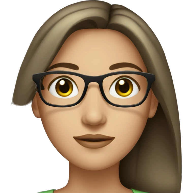 Beautiful woman with long dark hair, fair skin, Green eyes,and reading glasses emoji