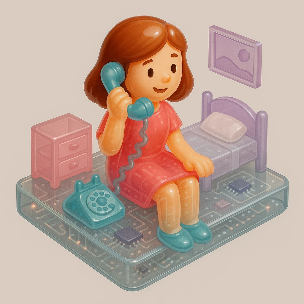 girl talking on telephone in her room emoji