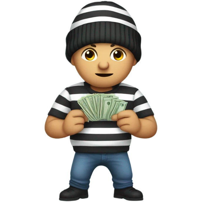 Robber with a striped shirt and beanie with money emoji