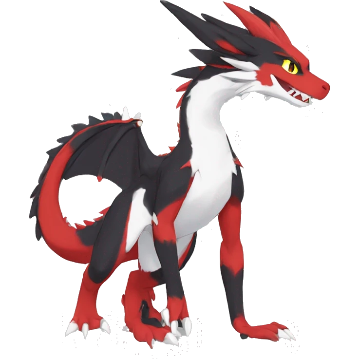 Anthro Cute cool black red white yellow nargacuga-dragon sergal animal hybrid Fakemon full body emoji