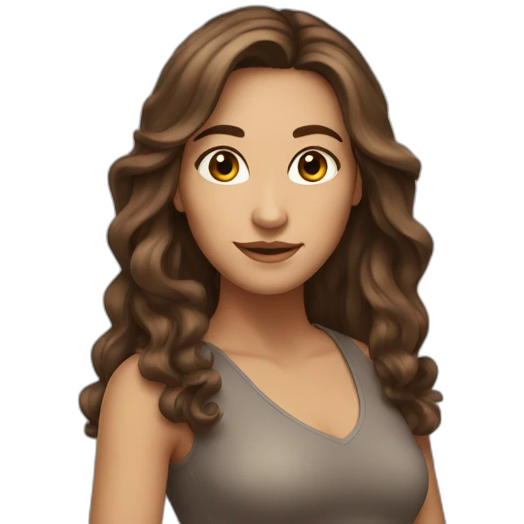 brown-haired woman with long hair, brown eyes, dancer emoji