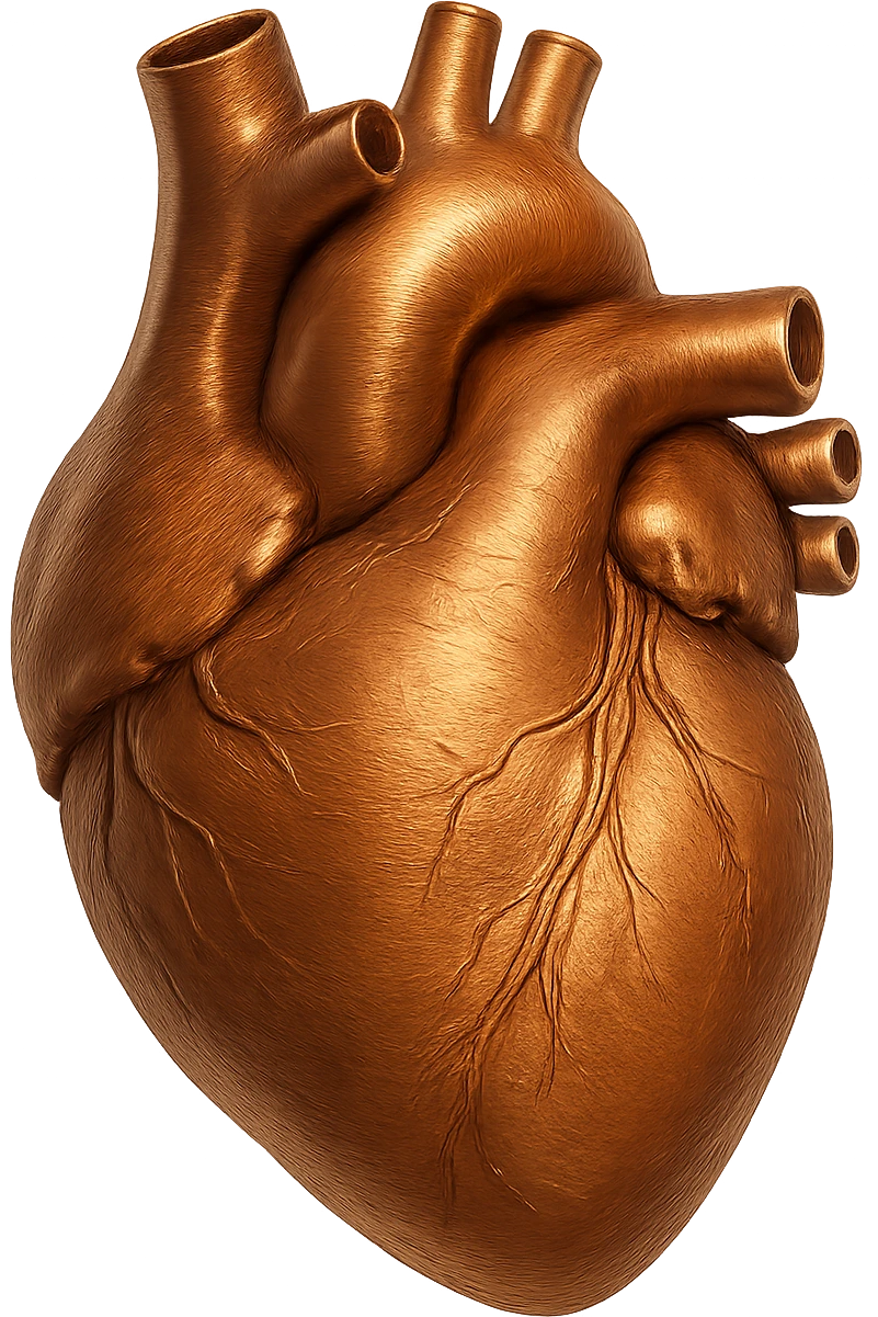 realistic digital art of a heart with a brushed copper finish, no background emoji