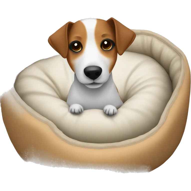 Jackrussell comfy in dog bed emoji