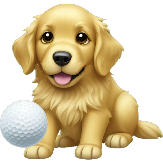 Golden retriever playing with a golf ball emoji
