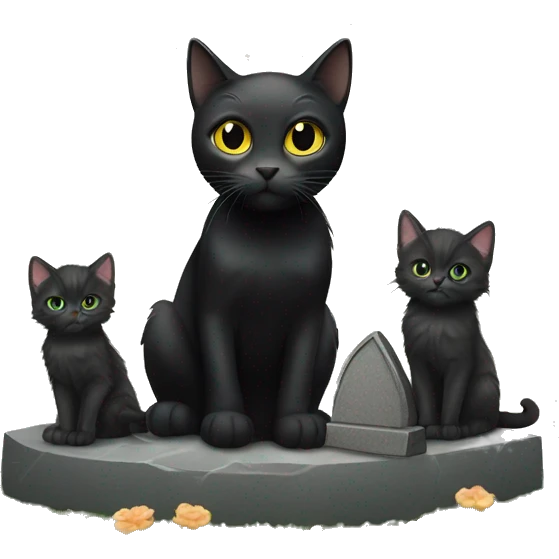 Black cat and kittens around grave stone emoji