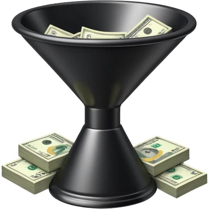 black marketing funnel with dollars at the bottom emoji