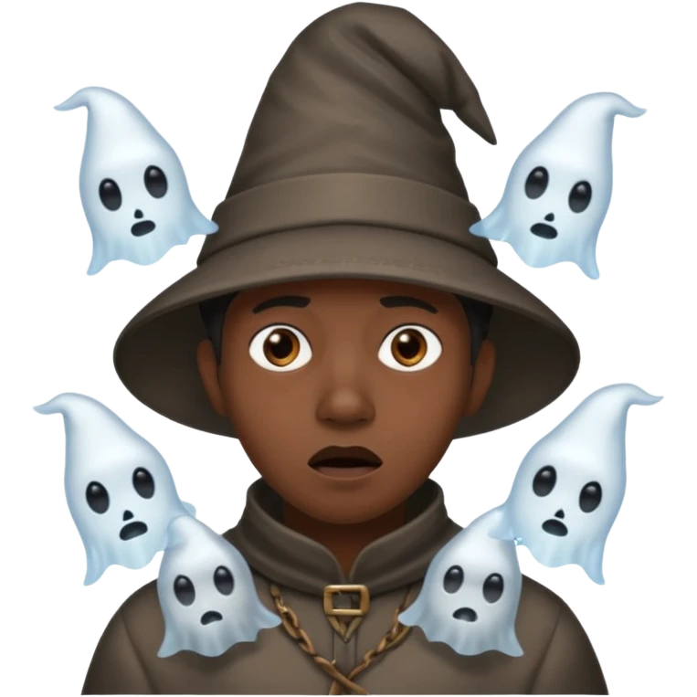 4 ghosts with pointy hats scaring a black person emoji