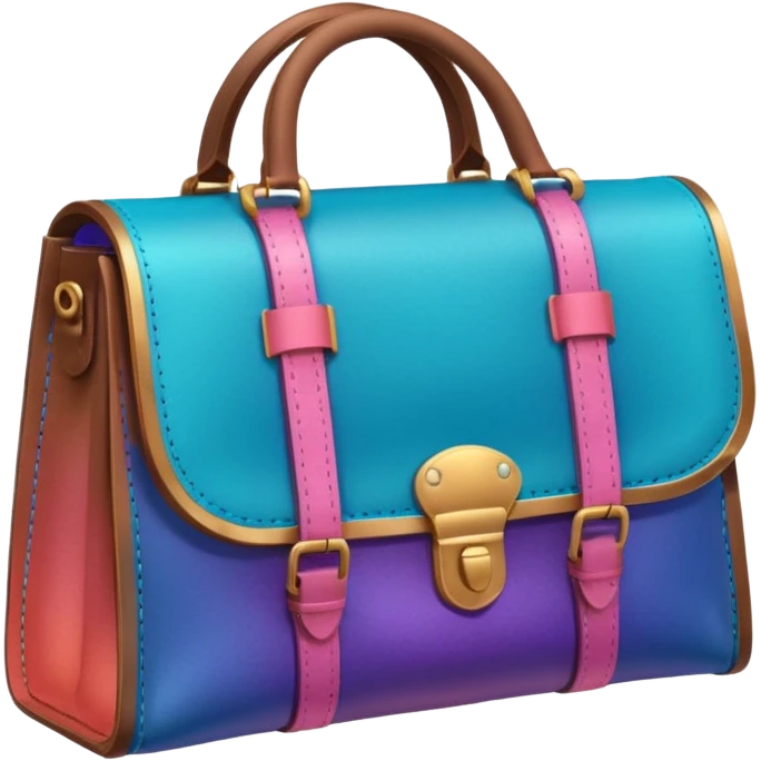 coins in gradient of turquoise, blue, pink, purple, and coral color inside a brown bag emoji