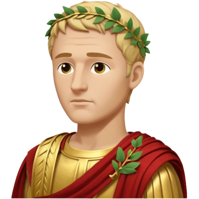 Julius Caesar emoji, side profile, laurel wreath, Roman attire, golden toga emoji
