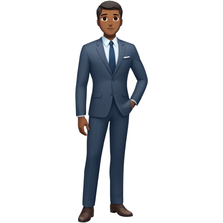 A full-body digital illustration of a Black man standing ,confidently in a  suit, emoji