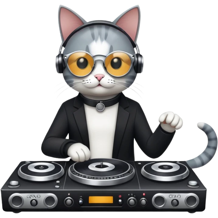 cat DJ with turntables, minimal details, clear silhouette, website icon emoji