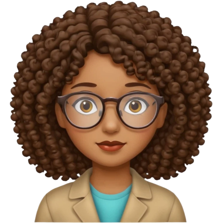 una chica con rizos el cabello hacia abajo y  con gafas emoji