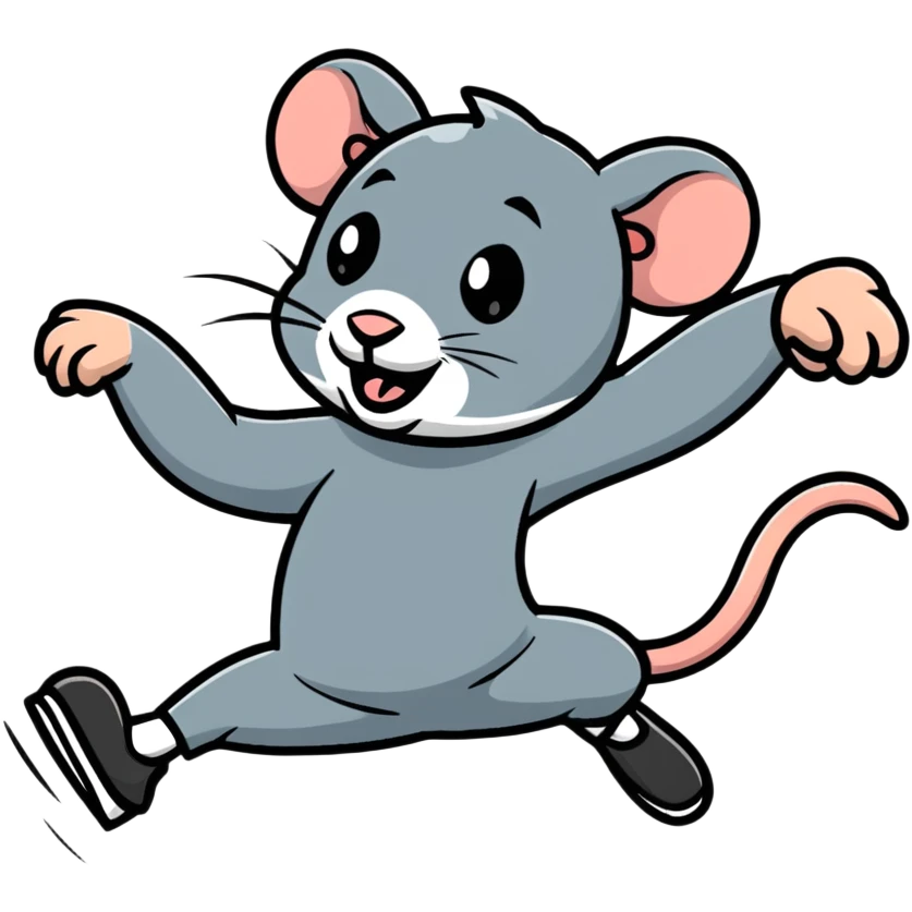 Rat in dynamic breakdance freeze pose with excited expression emoji