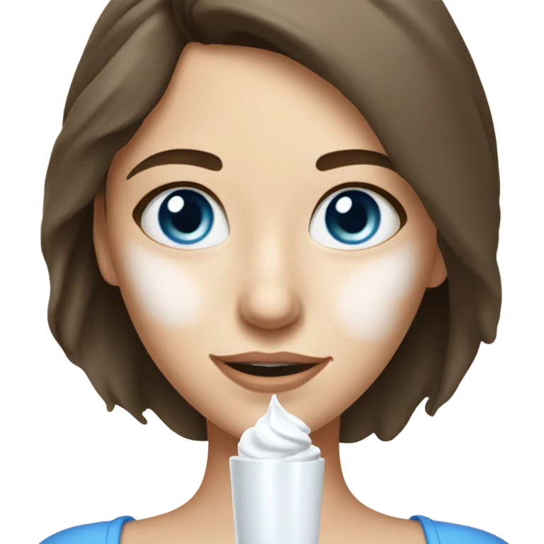 White cream Skin care on white freackles skin of a brunett blue eyes girl  emoji