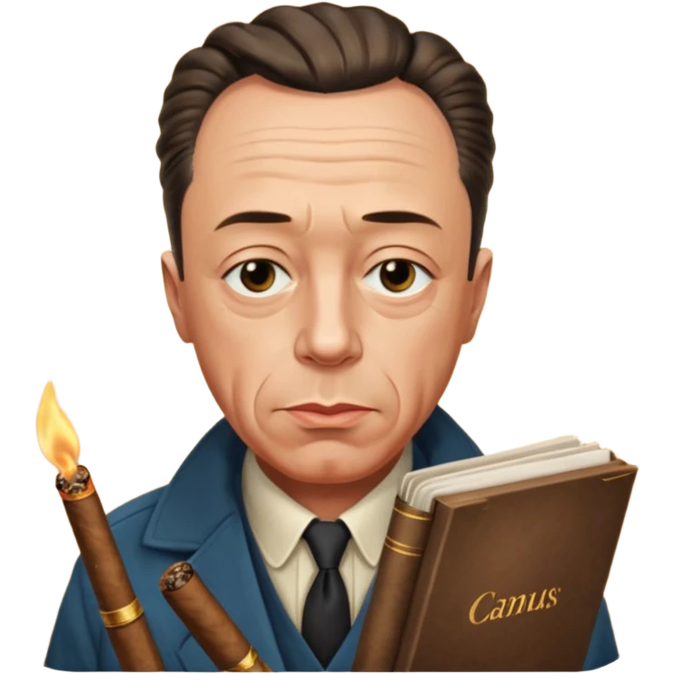 Albert Camus with cigar and book, staring me emoji