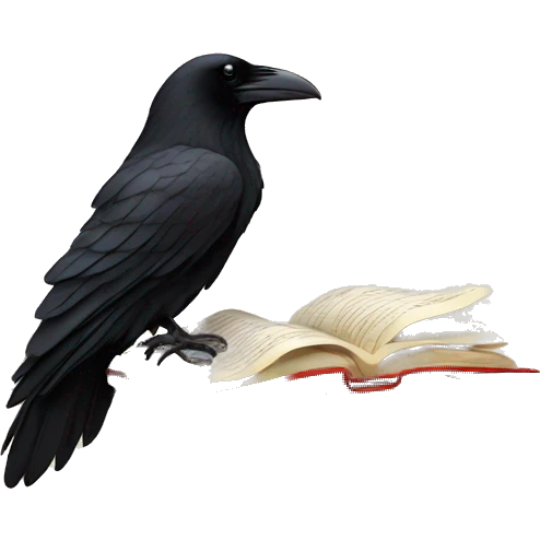 A raven perched on an open book emoji