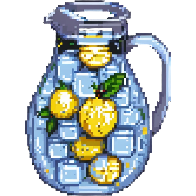 pitcher of lemonade with ice cubes, pixel art style emoji