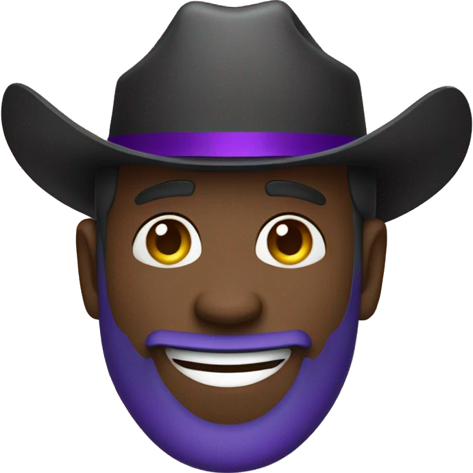 Bearded , black man, laughing, purple cowboy hat emoji